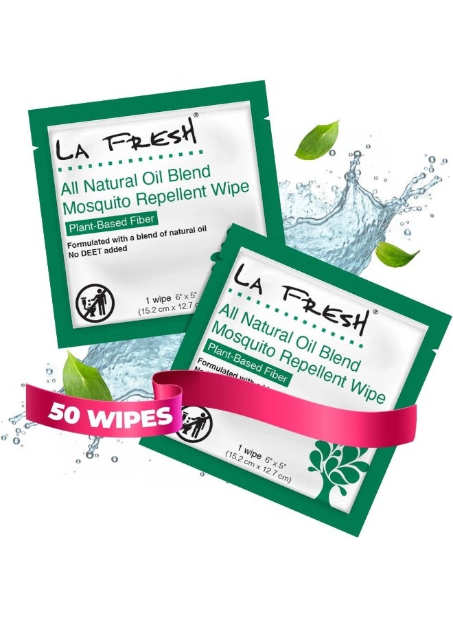 LA Fresh DEET Free Mosquito Repellent Wipes - Long Lasting Bug Repellent Wipes, Travel Insect Repellant - Pack of 50 Natural Insect Repellent Wipes - Image 1